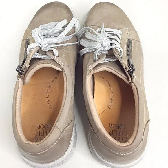 Ziera Solar Taupe Leather Comfort Sneaker Shoes Size 40 / 9.5 Zip Super Comfort - Picture 6 of 9